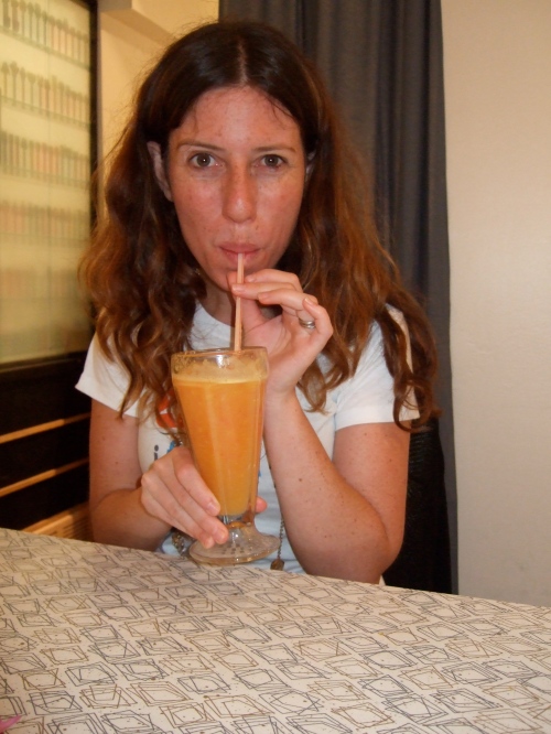 Candice sips her "citrus explosion" - mmmmm